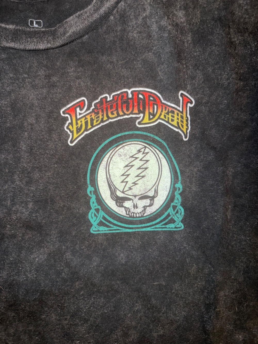 Grateful Dead Black Tee with Teal Skull Emblem great condition large